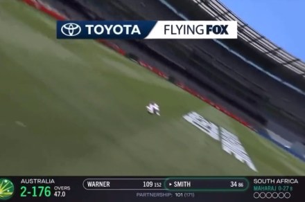 Low-flying Spidercam takes down sports player