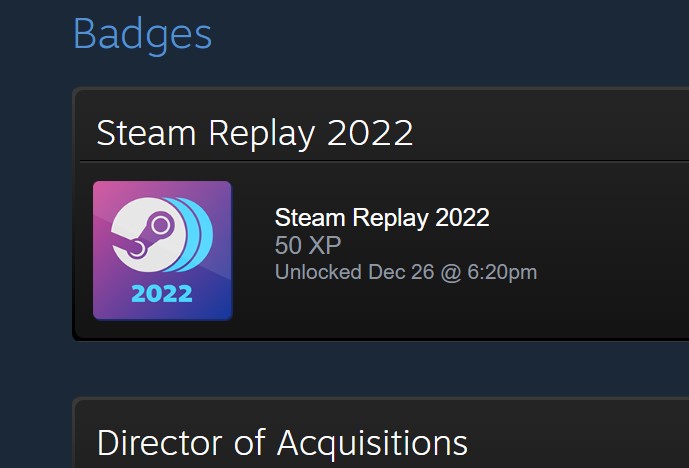 The Steam Replay 2022 badge.