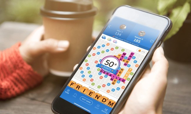 Playing Words With Friends on a smartphone.