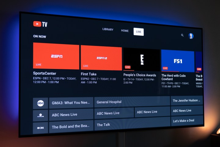 The updated YouTube TV live guide.