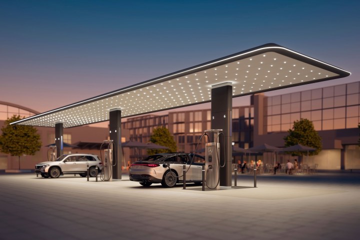 What a future Mercedes-Benz EV charging hub might look like.