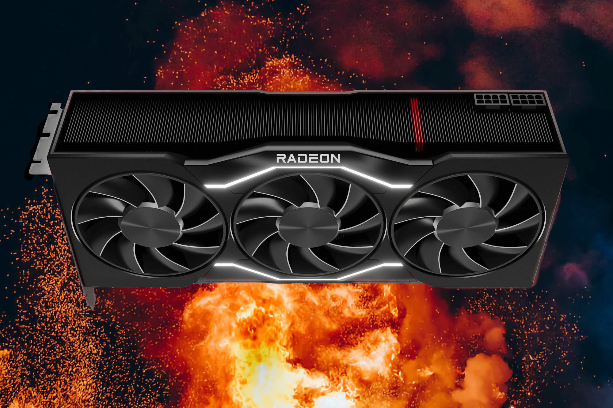 AMD Radeon RX 7900 XTX se cierne sobre un fuego furioso.