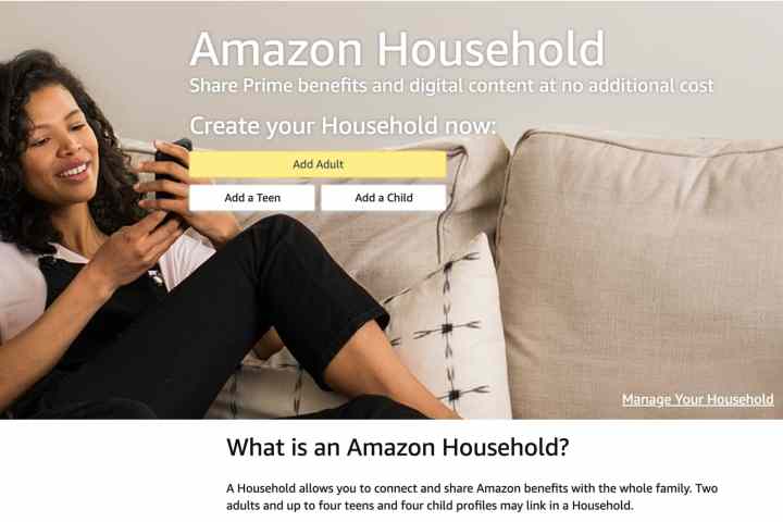 Amazon Household home page. 