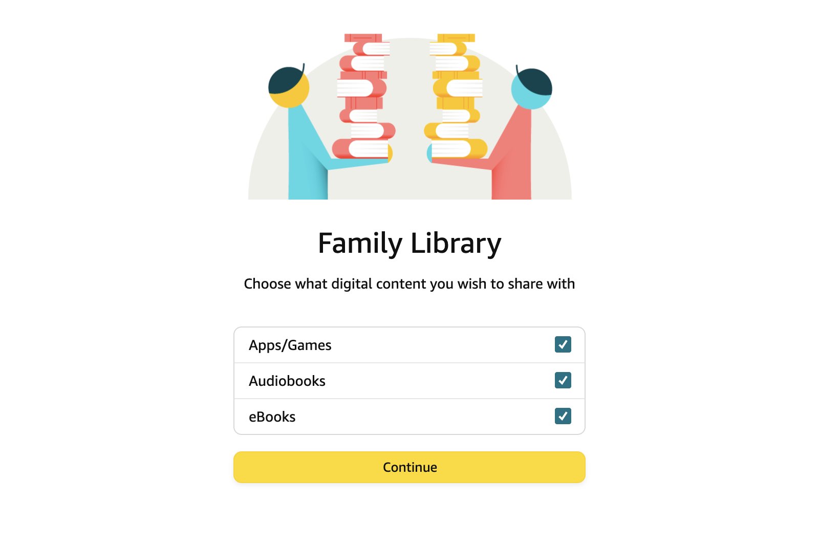 Compartir contenido de la biblioteca familiar en Amazon Household.