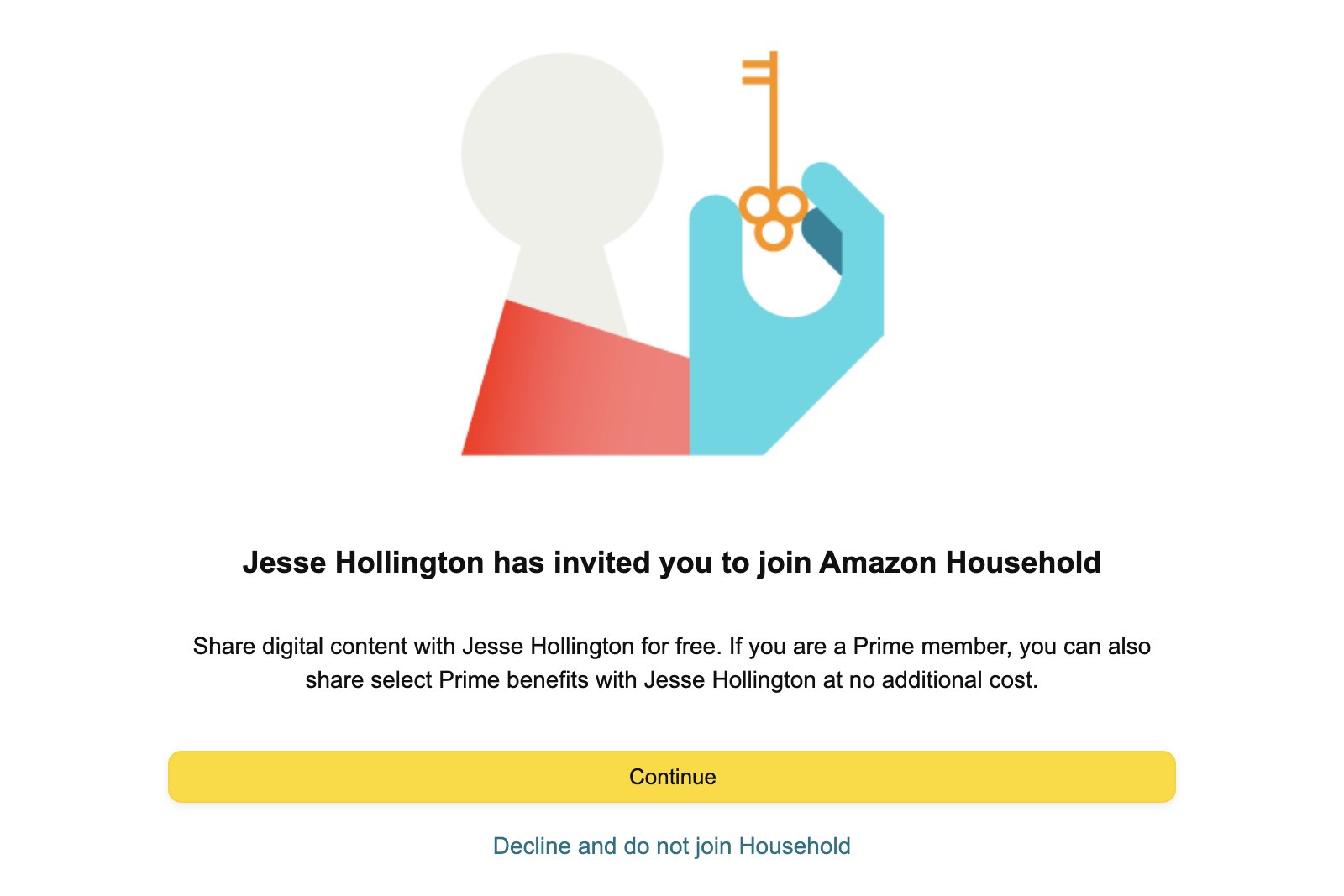 Aceitando um convite da Amazon Household.