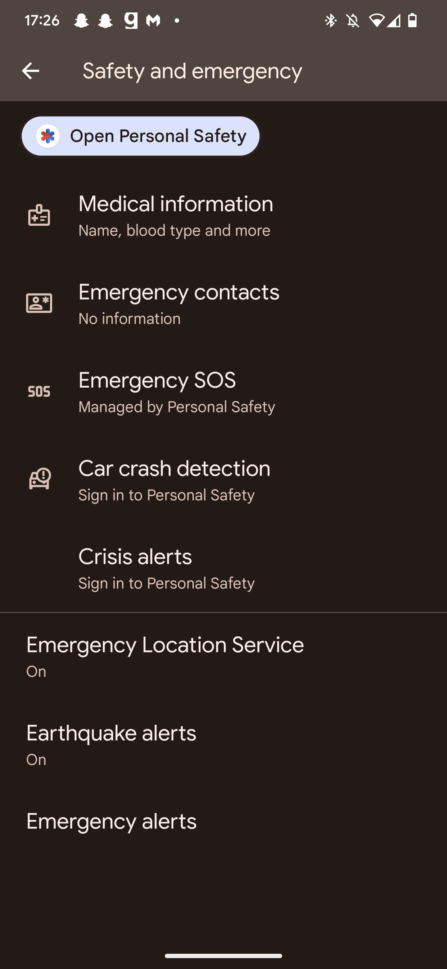 The AMBER Alerts screen on Android 13.