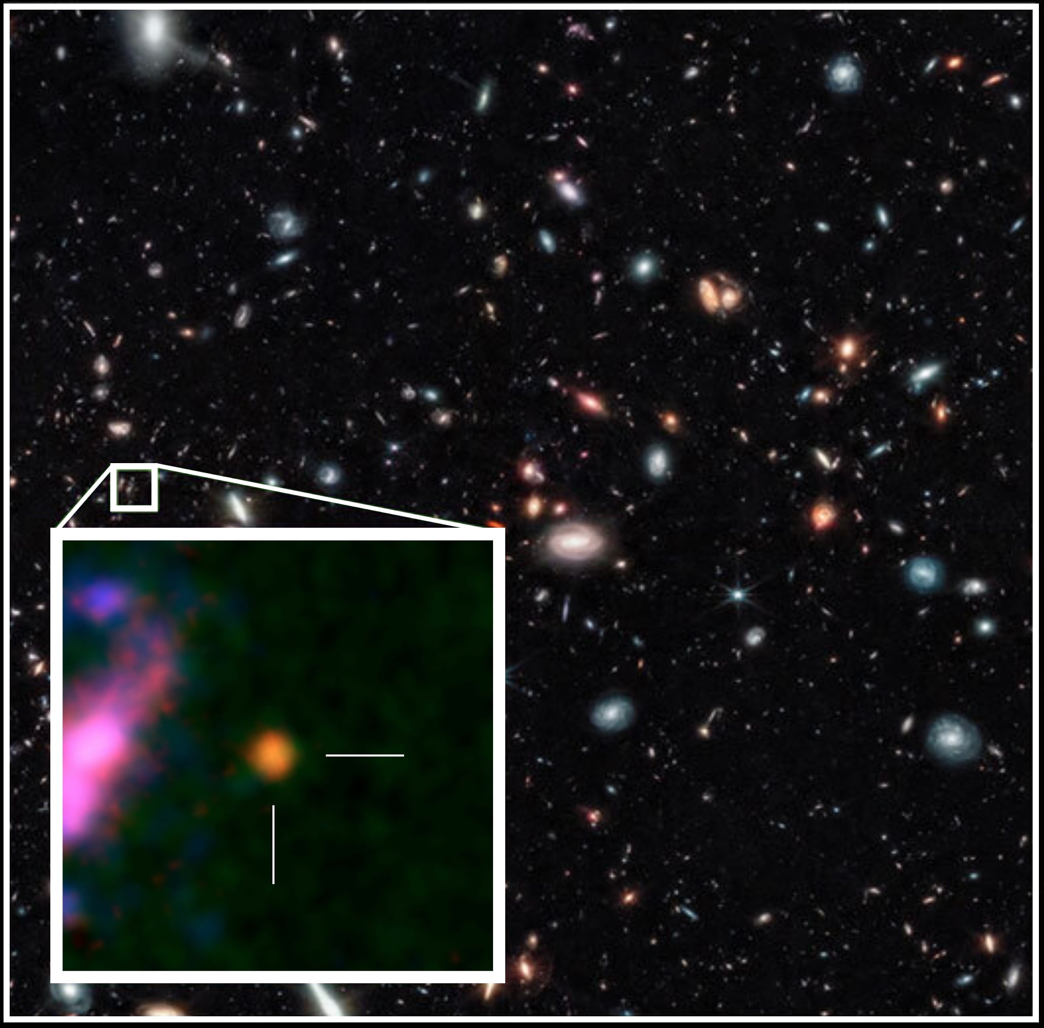 एक दूर JWST-पहचानी गई आकाशगंगा, GHZ2/GLASS-z12।