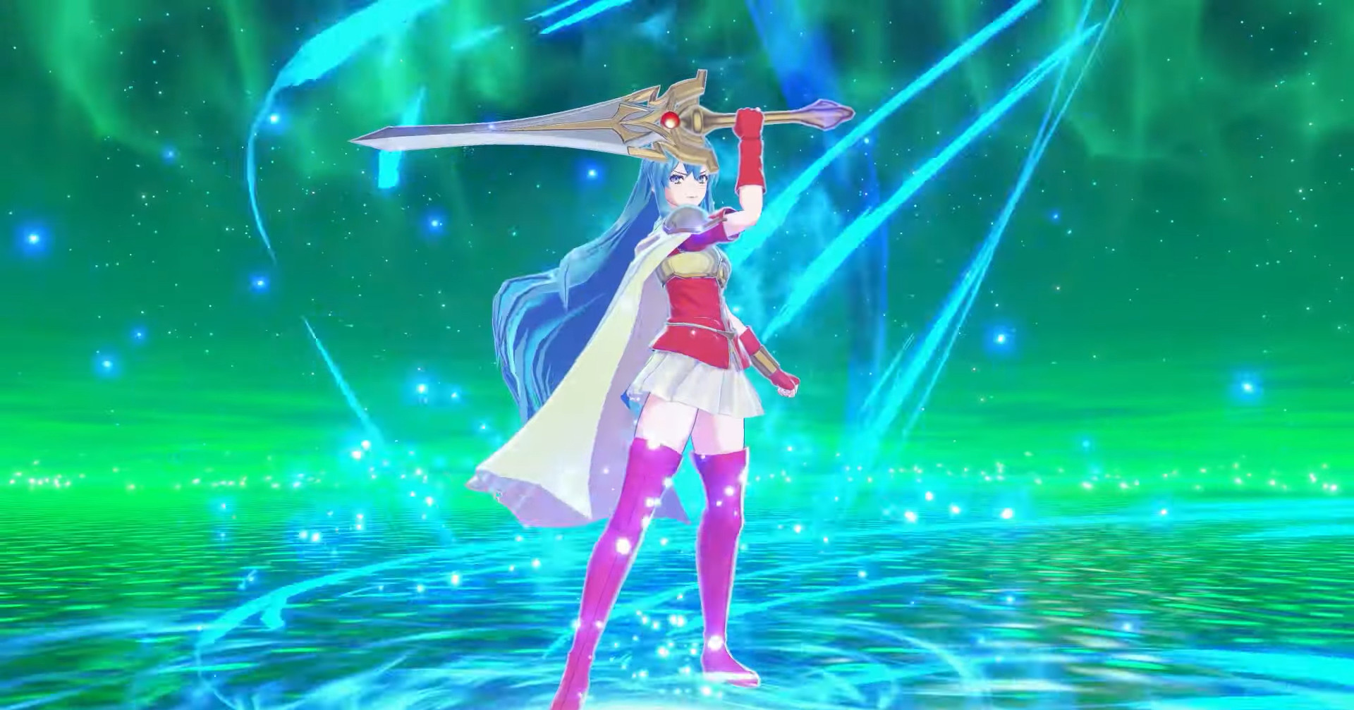 Eirika posando com uma espada.