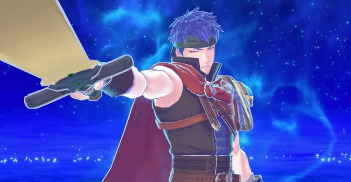 Ike pointing his sword.