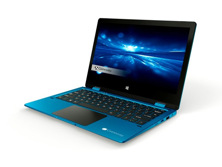 The Gateway 11.6-inch 2-in-1 touchscreen laptop in blue against a white background.