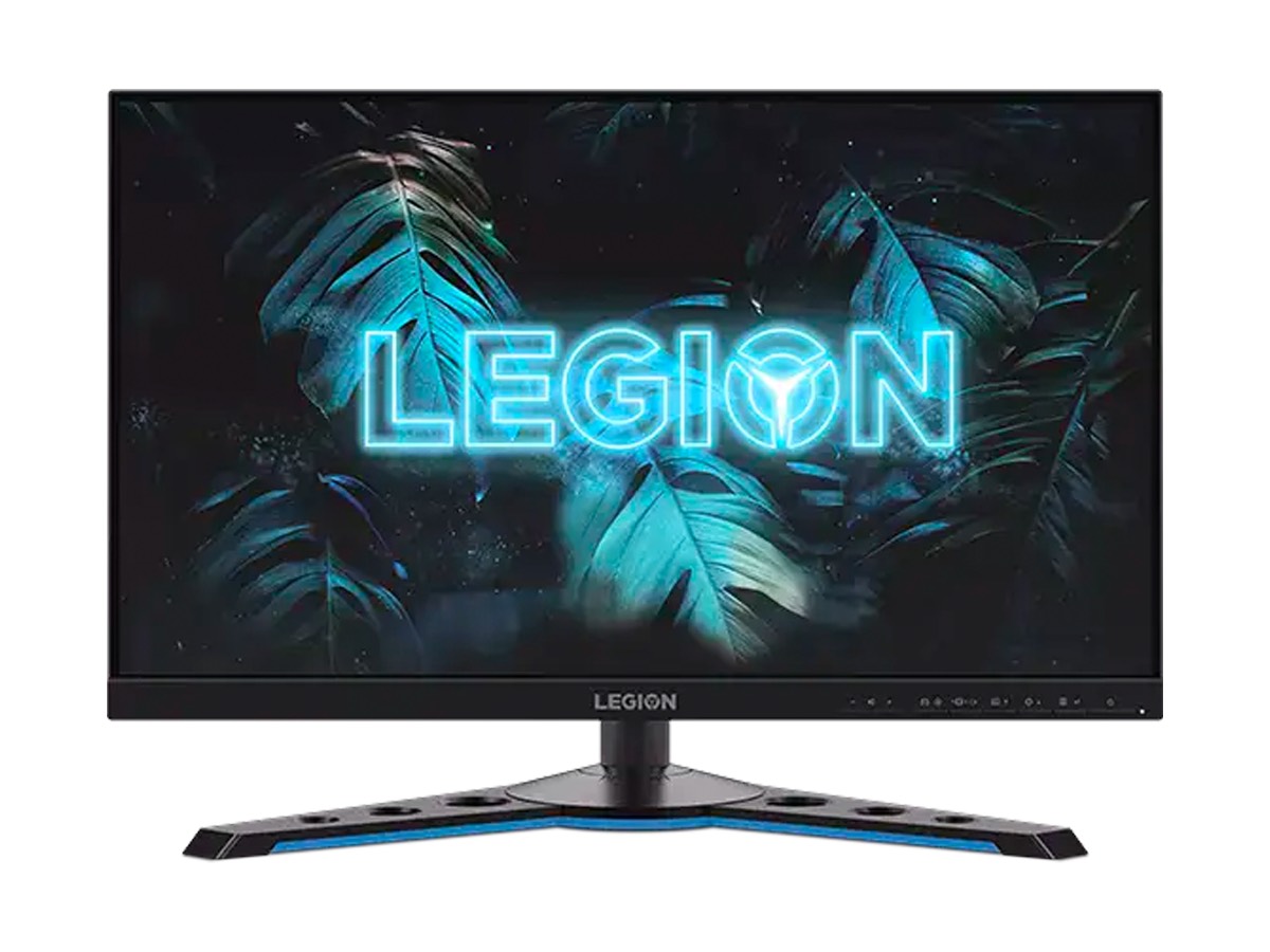 O monitor de jogos Lenovo Legion Y25g-30 de 24,5 polegadas contra um fundo branco.