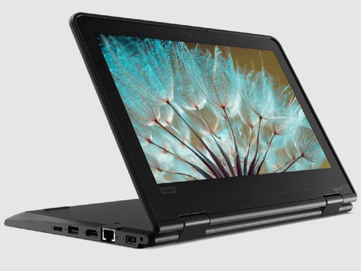 The ThinkPad Yoga 11e Gen 5 in media mode, on a gray background.