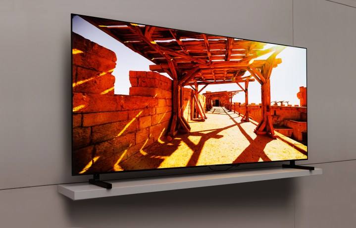 Samsung's new 77-inch QD OLED TV with a vivid picture on the screen