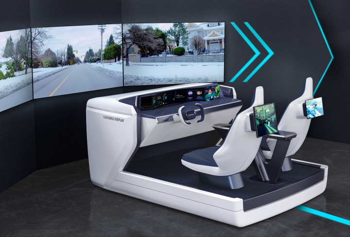A digital car cockpit made of Samsung QD OLED displays