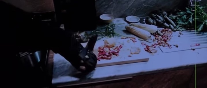 An arm grabbing a knife in the trailer for Eli Roth's "Thanksgiving" in "Grindhouse."