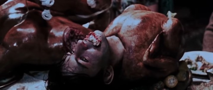 A severed head inside a turkey in the trailer for Eli Roth's "Thanksgiving" in "Grindhouse."