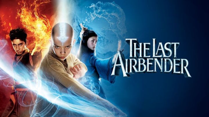 A banner for the movie The Last Airbender showing three characters.