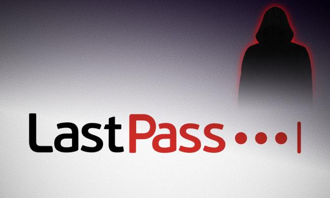 The LastPass logo appears in front of a menacing hooded figure.