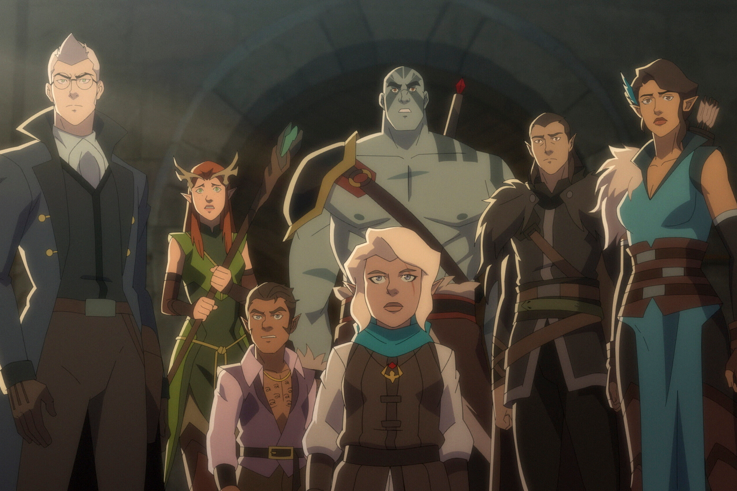 Vox Machina is together in front of an arch in The Legend of Vox Machina Season 2.