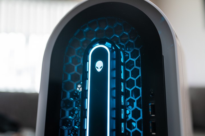 The Alienware logo on the Aurora R15 desktop.