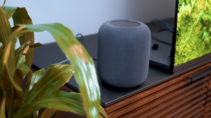 Apple HomePod 2023 next to a TV.