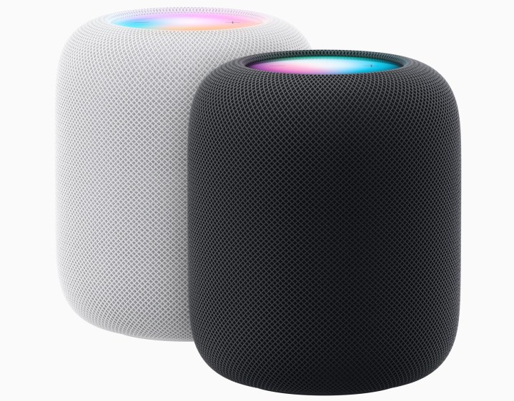 Two Apple HomePods (second generation).
