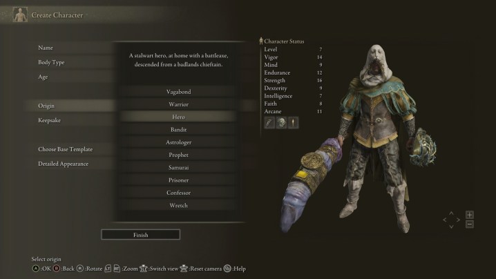 Elden Ring character screen with random items from the mod.