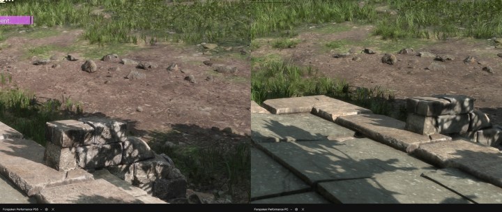 Stone comparison between PC and PS5 for Forspoken.