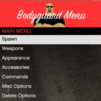 Um menu com opções de guarda-costas.
