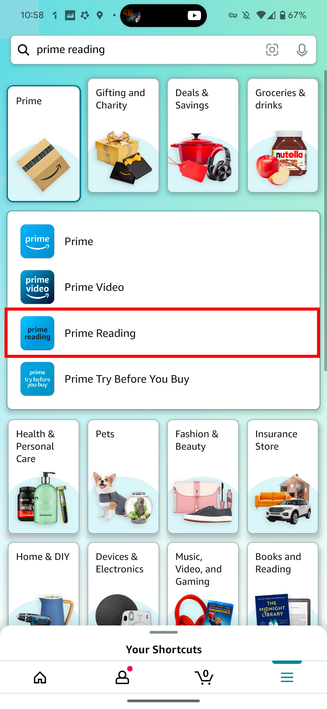 Acesse o Prime Reading no seu aplicativo da Amazon.