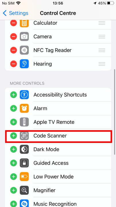 How to find the Code Reader option for Control Center.