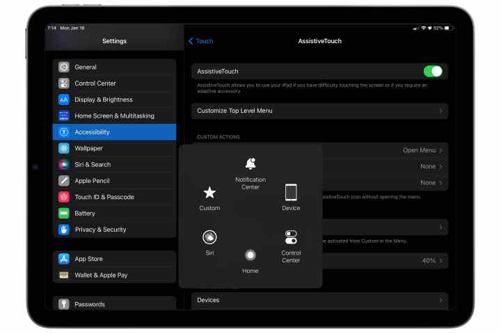 AssistiveTouch در iPad.