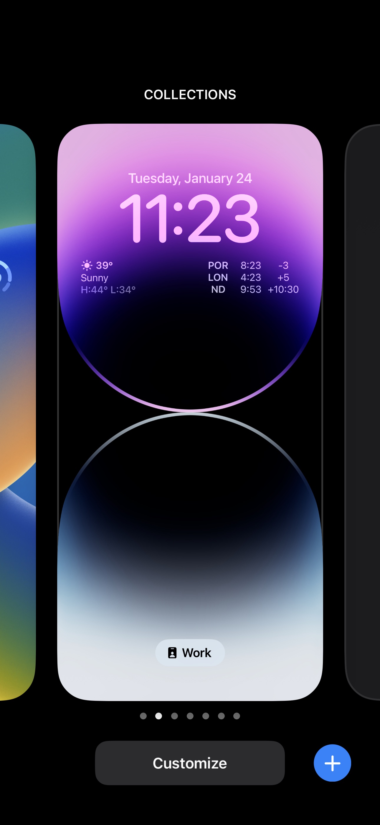Selecionando o novo papel de parede Unity 2023 da Apple em um iPhone.