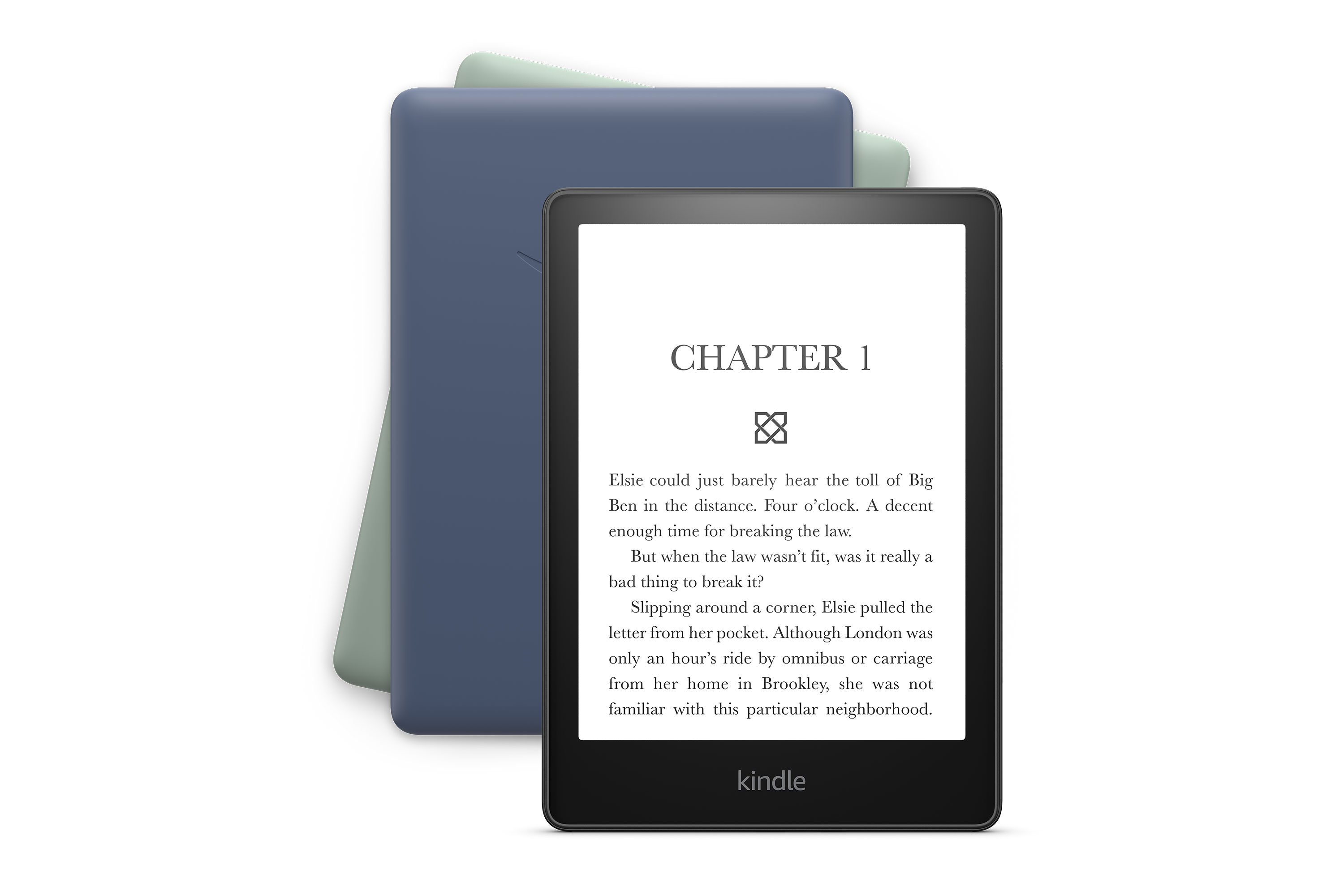 Kindle Paperwhite in black, blue, and green.