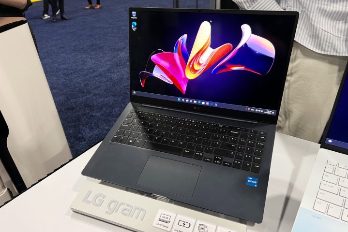 The LG Gram Ultraslim on a demo table at CES.