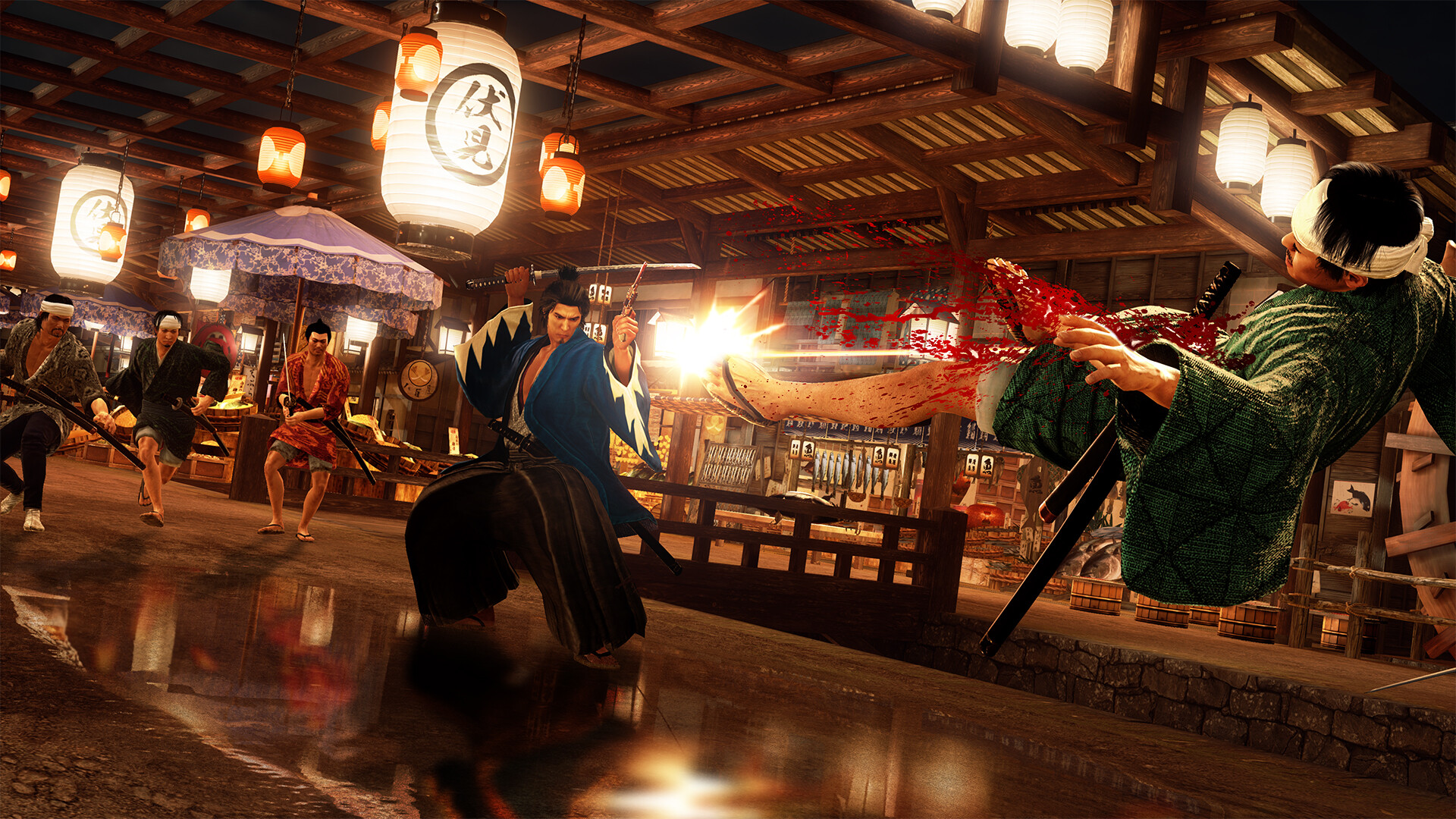 Um samurai atira em um bandido Como um dragão: Ishin!