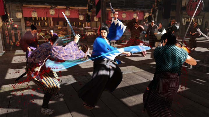A samurai swipes a sword in Like a Dragon: Ishin!