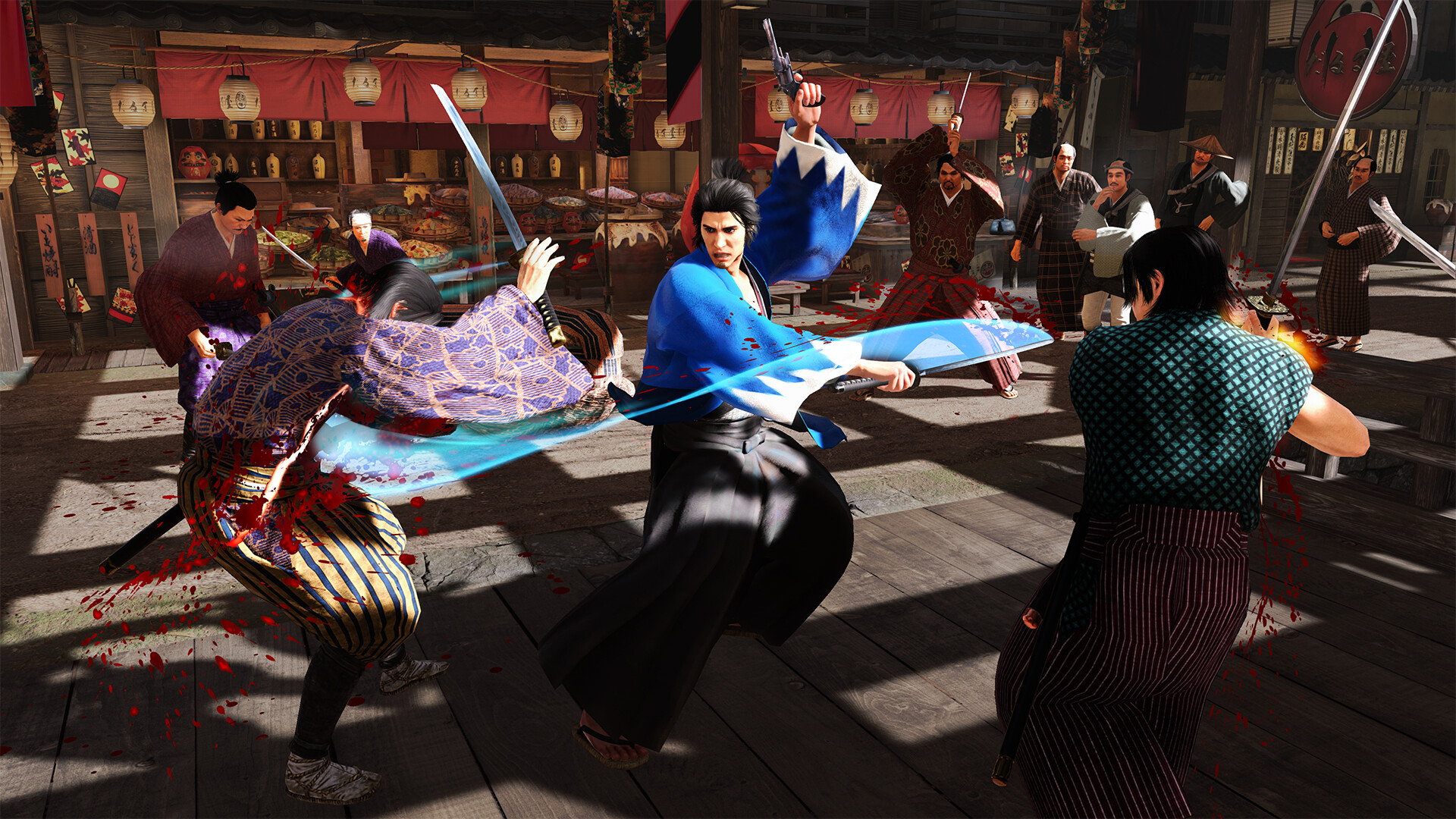 Um samurai golpeia uma espada em Like a Dragon: Ishin!