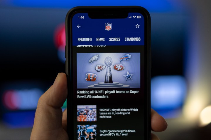 Super Bowl 2023 no aplicativo da NFL em um iPhone.
