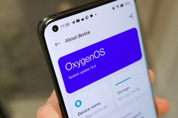 OxygenOS logo on The OnePlus 10 Pro.