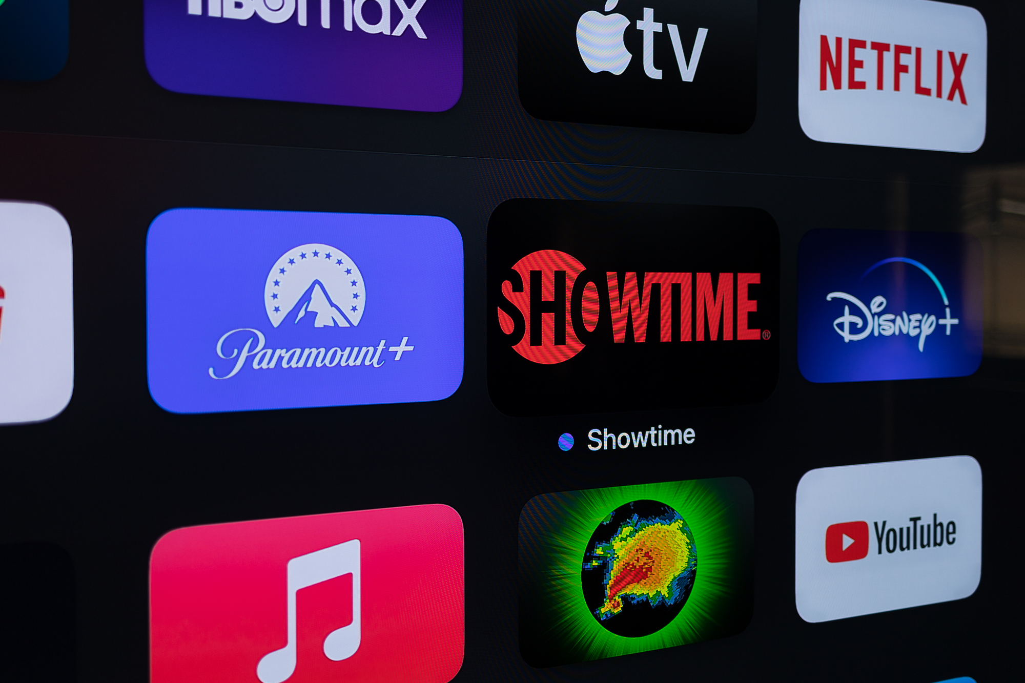 Ícones de aplicativos para Paramount Plus e Showtime.