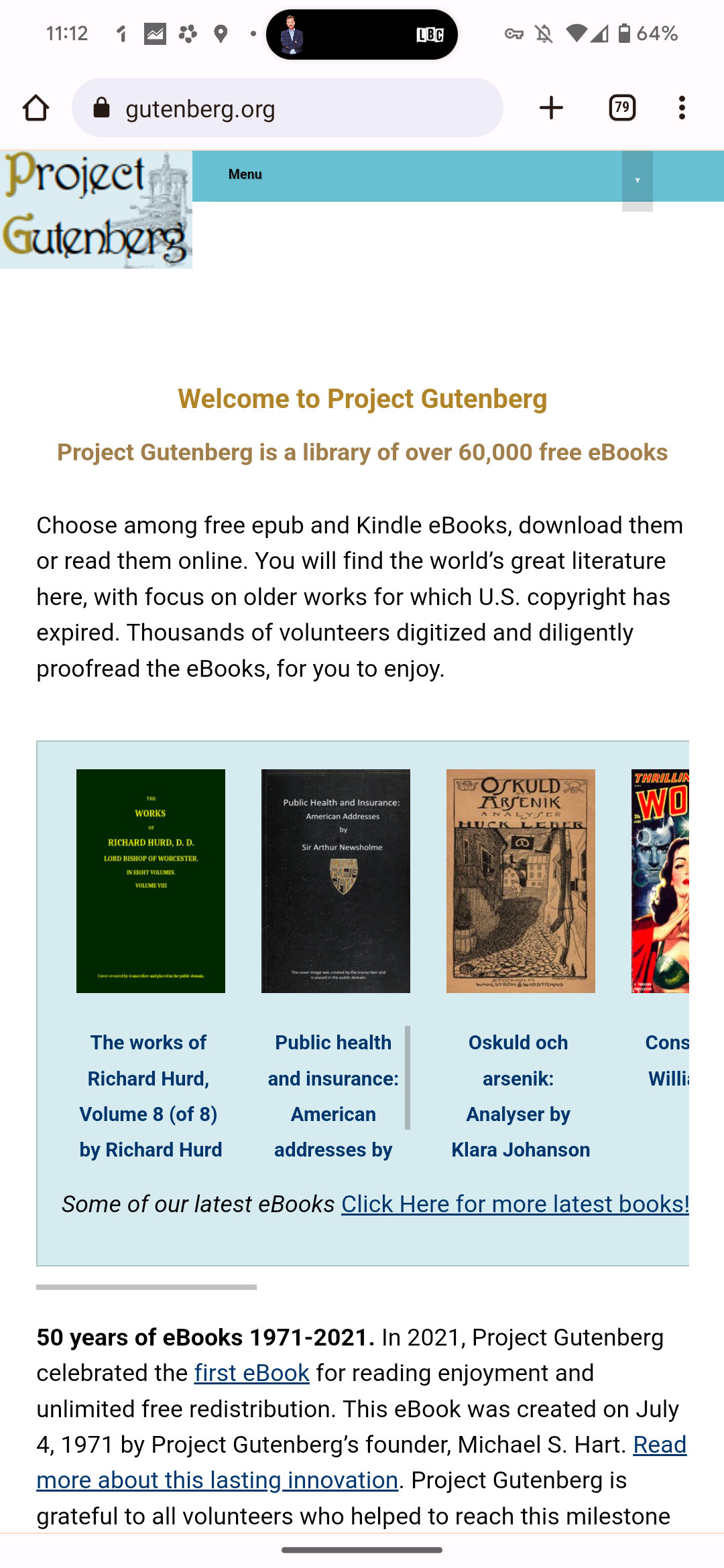 La página principal del Proyecto Gutenberg.