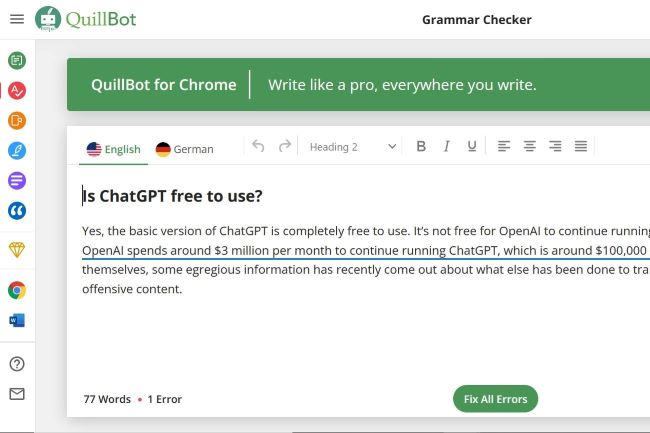 QuillBot offers a host of AI text editing tools.