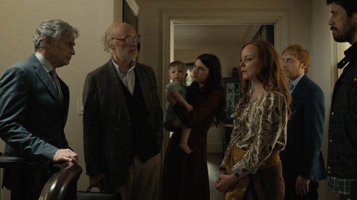 The family surrounding Dorothy along with a doctor in an image from Servant season 3 on Apple TV+.
