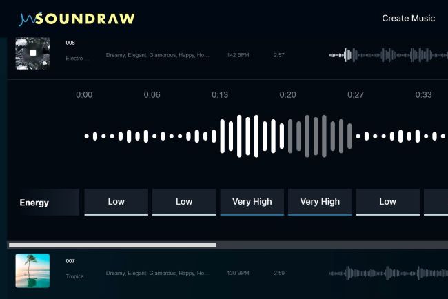 Sounddraw lets you generate and edit royalty free music.
