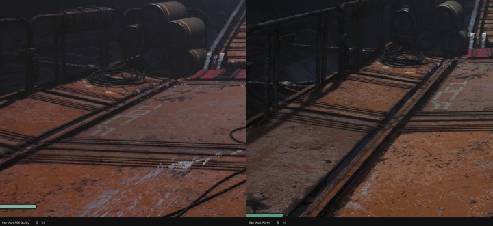 مقایسه کیفیت تصویر جنگ ستارگان بین PC و PS5.