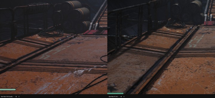 Comparación de calidad de imagen de Star Wars entre PC y PS5.