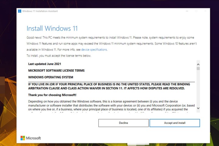 Aggiornamento a Windows 11 con Update Assistant.
