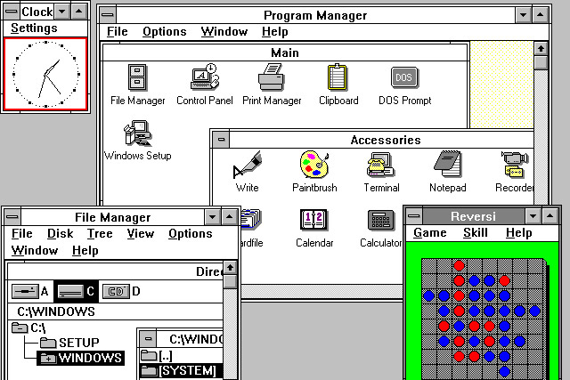 Área de trabajo de escritorio de Windows 3.0.