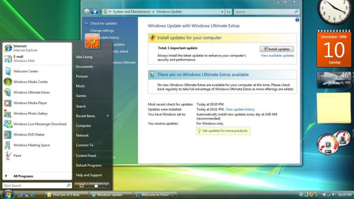 Pantalla de escritorio de Windows Vista.